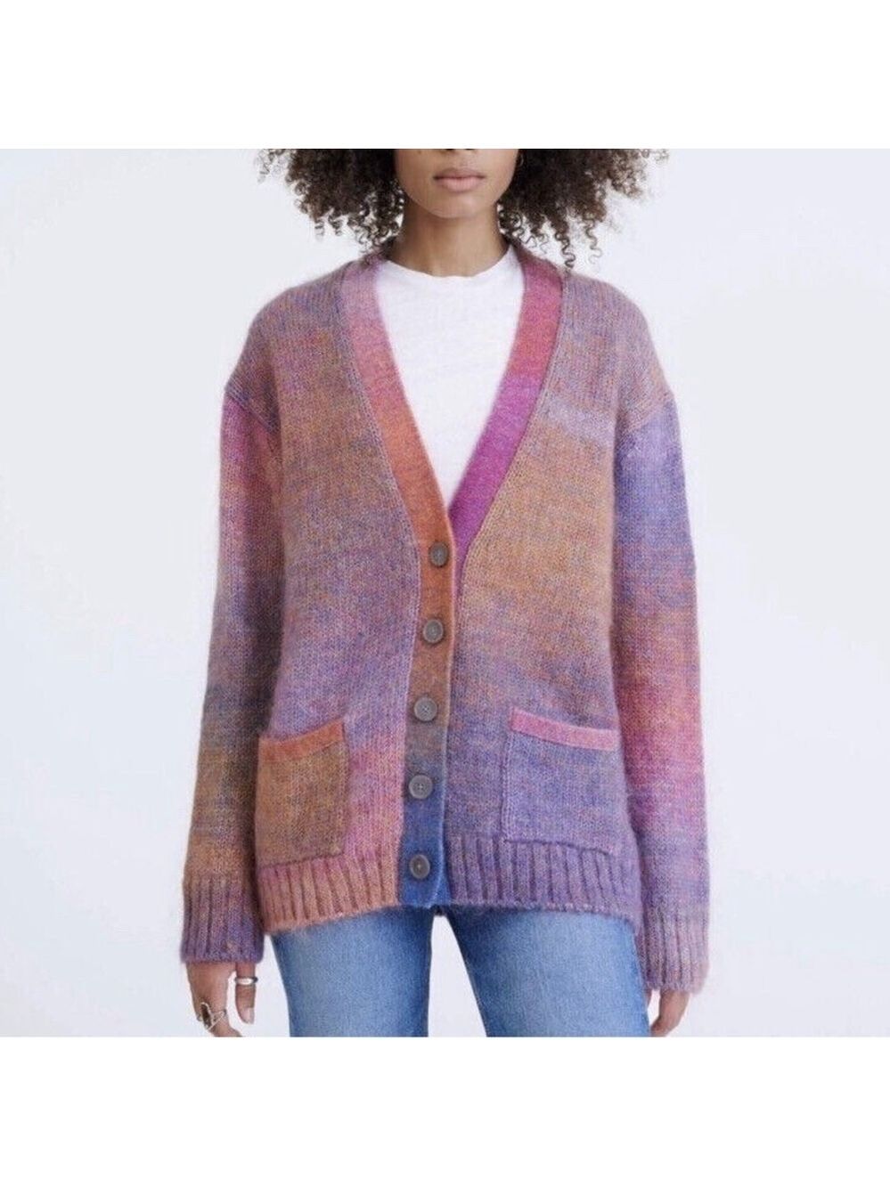 Re/Done 90s Size M Oversized Cardigan Space Dye, Blue/Pink, Retro Sweater